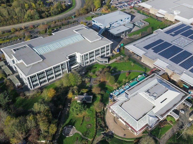aerial shot of roofing consultants client buildings